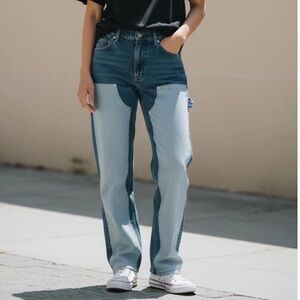 Filippa K Two-Tone Carpenter Jeans Blue Patchwork Straight Leg Womens Us2/EU34